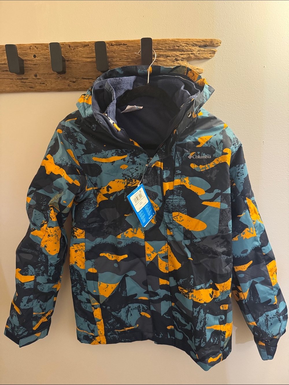 Columbia Kids Hooded interchangeable Winter Jacket - Teal, Navy & Yellow Youth L